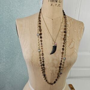 Lot 3 vtg necklaces tiger eye, glass rose quartz